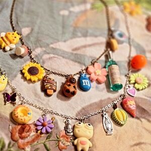 Whimsical Charm Necklace Set with Multicolor Accents